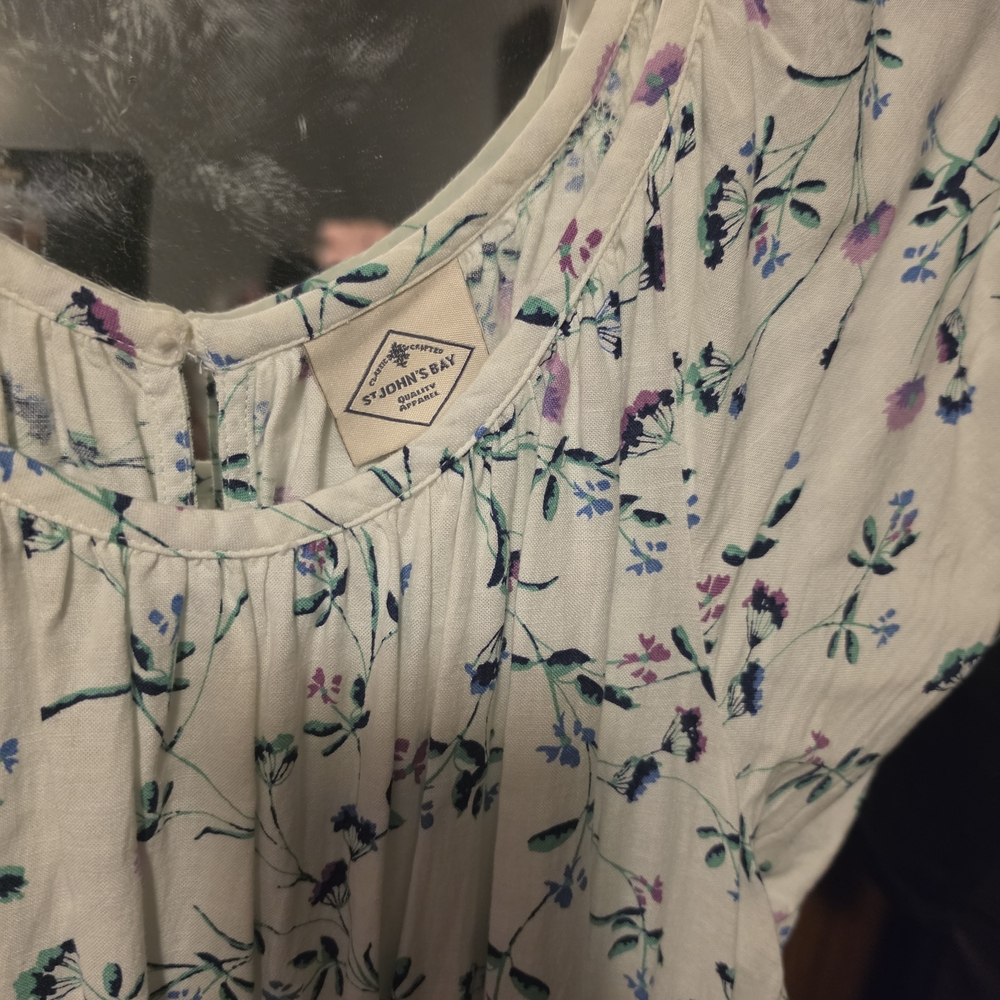 St. John's Bay Cream Floral Scoop-Neck Dress